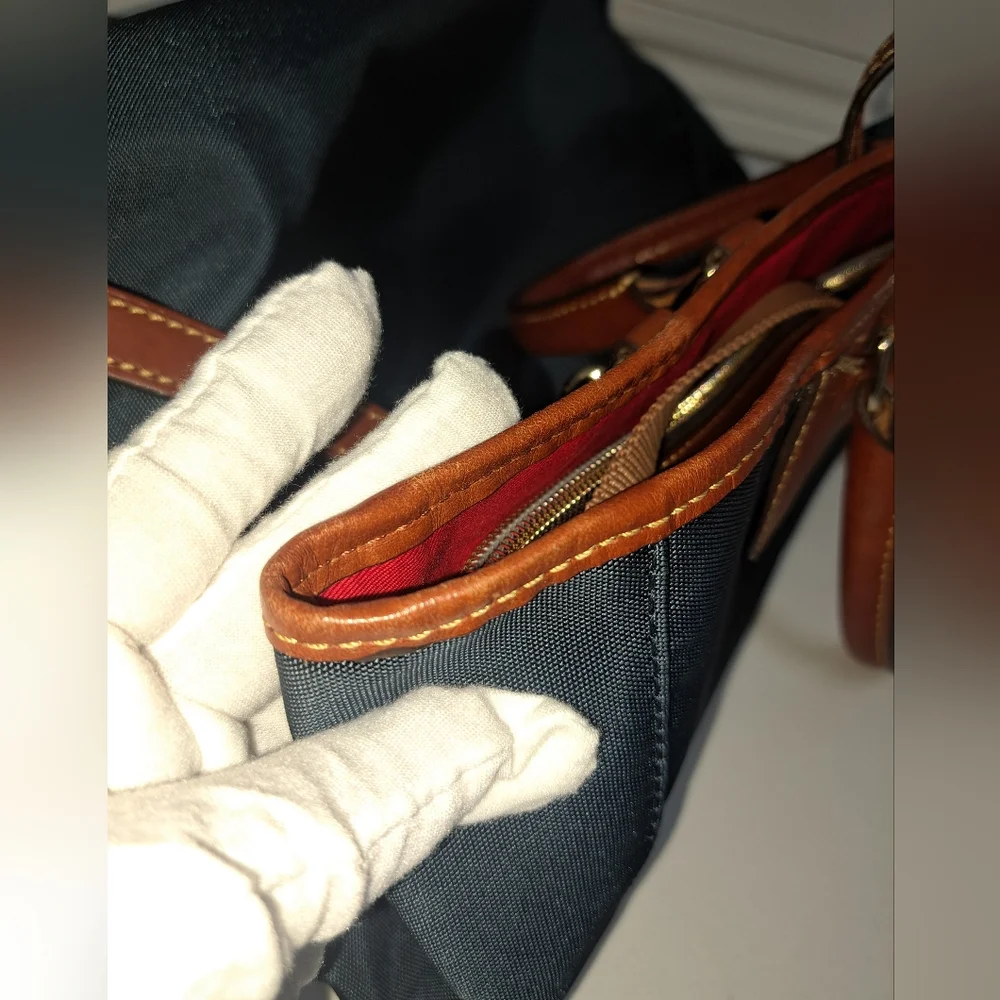 Brown LEATHER and Navy Canvass Men's Messenger Bag